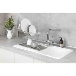 WENKO Égouttoir Vaisselle Inox Exclusif Duo, Egouttoir Vaisselle Avec Panier Couvert, Acier Inox, 21x33x49 Cm, Brillant - Argent Mat -WENKO Soldes 6579064 5