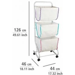 WENKO Chariot à Linge Escala, Panier à Linge 3 Compartiments, Capacité 99L, Métal - Polyester, 46x126x44 Cm, Blanc -WENKO Soldes 6579068 4