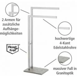 WENKO Porte Serviettes Salle De Bain Sur Pied, 2 Barres Porte Serviette, Granit, Base Polyrésine Effet Granit - Acier Inox, 43,5x86,5x20 Cm, Mat 9 WENKO Porte Serviettes Salle De Bain Sur Pied, 2 Barres Porte Serviette, Granit, Base Polyrésine Effet Granit - Acier Inox, 43,5x86,5x20 Cm, Mat -WENKO Soldes 6579074 3
