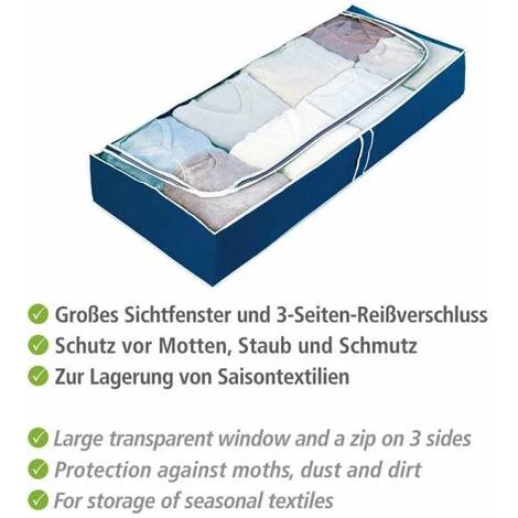 WENKO Boite Rangement Sous Lit Air, Rangement Sous Lit, Grande Capacité De Rangement Pour Vêtement Et Linge De Lit, Ouverture Transparente Et Fermeture éclair, Plastique, 105x15x45 Cm, Bleu - Bleu 5 WENKO Boite Rangement Sous Lit Air, Rangement Sous Lit, Grande Capacité De Rangement Pour Vêtement Et Linge De Lit, Ouverture Transparente Et Fermeture éclair, Plastique, 105x15x45 Cm, Bleu - Bleu – Image 3