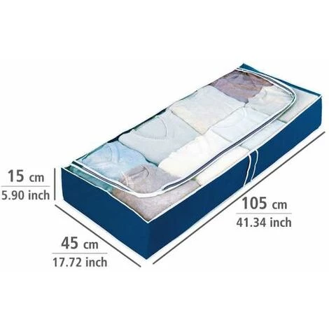 WENKO Boite Rangement Sous Lit Air, Rangement Sous Lit, Grande Capacité De Rangement Pour Vêtement Et Linge De Lit, Ouverture Transparente Et Fermeture éclair, Plastique, 105x15x45 Cm, Bleu - Bleu 7 WENKO Boite Rangement Sous Lit Air, Rangement Sous Lit, Grande Capacité De Rangement Pour Vêtement Et Linge De Lit, Ouverture Transparente Et Fermeture éclair, Plastique, 105x15x45 Cm, Bleu - Bleu – Image 5