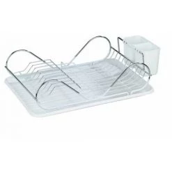 WENKO Égouttoir Vaisselle Clean Blanc, Egouttoir Cuisine Avec Plateau Amovible, Métal - Plastique, 48x12x32 Cm, Brillant - Blanc - Chromé