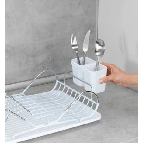 WENKO Égouttoir Vaisselle Clean Blanc, Egouttoir Cuisine Avec Plateau Amovible, Métal - Plastique, 48x12x32 Cm, Brillant - Blanc - Chromé 6 WENKO Égouttoir Vaisselle Clean Blanc, Egouttoir Cuisine Avec Plateau Amovible, Métal - Plastique, 48x12x32 Cm, Brillant - Blanc - Chromé – Image 4