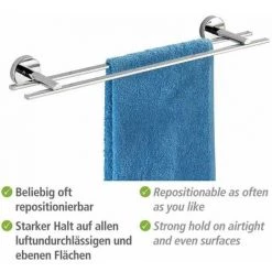 WENKO Porte Serviette Salle De Bain Mural Duo Capri, 2 Barres Porte-serviettes Vacuum-Loc® Fixation Sans Perçage, Repositionnable Sans Laisser De Trace, Zinc Inoxydable, 58,5x6x12 Cm, Brillant -WENKO Soldes 6579092 5