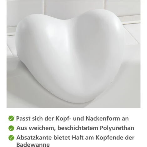 WENKO Repose Tête Baignoire Tropic, Coussin Baignoire En Forme De Cœur, épouse La Morphologie De La Nuque Pour Plus De Confort, Polyuréthane, 25x11x20,5 Cm, Blanc - Blanc 4 WENKO Repose Tête Baignoire Tropic, Coussin Baignoire En Forme De Cœur, épouse La Morphologie De La Nuque Pour Plus De Confort, Polyuréthane, 25x11x20,5 Cm, Blanc - Blanc – Image 2