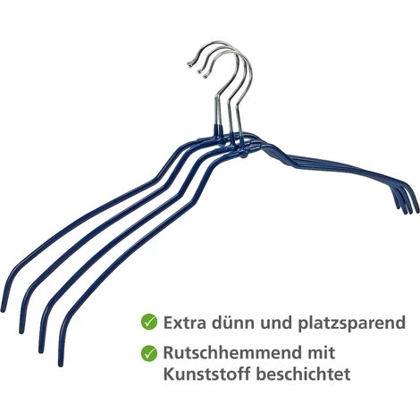 WENKO Lot De 4 Cintres En Métal Chromé Avec Revêtement Antiglisse, Slim 42 - Argent Brillant 4 WENKO Lot De 4 Cintres En Métal Chromé Avec Revêtement Antiglisse, Slim 42 - Argent Brillant – Image 2