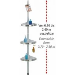 WENKO Étagère D'angle De Douche Télescopique Premium, 3 Paniers De Douche Fixation Sans Perçage, Fixation Par Torsion Et Réglable En Hauteur, Aluminium - Plastique, 27,5x70-260x20 Cm, Mat -WENKO Soldes 6579136 4