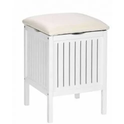 WENKO Tabouret Panier à Linge Oslo, Tabouret Salle De Bain Et Coffre à Linge, Bois Massif, 39x55x39 Cm, Blanc - Blanc