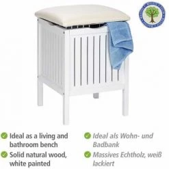 WENKO Tabouret Panier à Linge Oslo, Tabouret Salle De Bain Et Coffre à Linge, Bois Massif, 39x55x39 Cm, Blanc - Blanc -WENKO Soldes 6579146 3