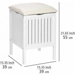 WENKO Tabouret Panier à Linge Oslo, Tabouret Salle De Bain Et Coffre à Linge, Bois Massif, 39x55x39 Cm, Blanc - Blanc -WENKO Soldes 6579146 4