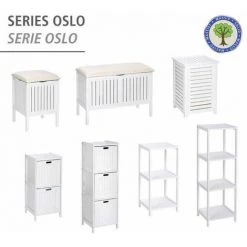 WENKO Tabouret Panier à Linge Oslo, Tabouret Salle De Bain Et Coffre à Linge, Bois Massif, 39x55x39 Cm, Blanc - Blanc -WENKO Soldes 6579146 5