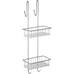 WENKO Etagère Douche A Suspendre Aldo, Panier Salle De Bain à 2 Niveaux, Acier Inox 100% Antirouille, 24,5x70x20 Cm, Brillant