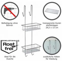 WENKO Etagère Douche A Suspendre Aldo, Panier Salle De Bain à 2 Niveaux, Acier Inox 100% Antirouille, 24,5x70x20 Cm, Brillant 9 WENKO Etagère Douche A Suspendre Aldo, Panier Salle De Bain à 2 Niveaux, Acier Inox 100% Antirouille, 24,5x70x20 Cm, Brillant -WENKO Soldes 6579151 3