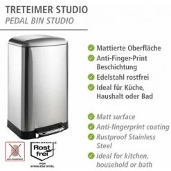 WENKO Poubelle Cuisine 30L Studio, Poubelle Cuisine à Pédale Avec Frein De Chute Easy-Close, Antitrace De Doigts, Acier Inox, 34x61x32,5 Cm, Mat - Satiné 9 WENKO Poubelle Cuisine 30L Studio, Poubelle Cuisine à Pédale Avec Frein De Chute Easy-Close, Antitrace De Doigts, Acier Inox, 34x61x32,5 Cm, Mat - Satiné -WENKO Soldes 6579155 3