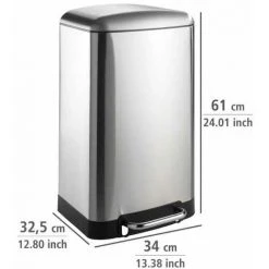 WENKO Poubelle Cuisine 30L Studio, Poubelle Cuisine à Pédale Avec Frein De Chute Easy-Close, Antitrace De Doigts, Acier Inox, 34x61x32,5 Cm, Mat - Satiné 10 WENKO Poubelle Cuisine 30L Studio, Poubelle Cuisine à Pédale Avec Frein De Chute Easy-Close, Antitrace De Doigts, Acier Inox, 34x61x32,5 Cm, Mat - Satiné -WENKO Soldes 6579155 4