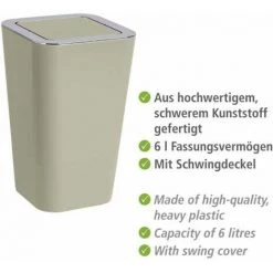 WENKO Poubelle Salle De Bain, Poubelle à Couvercle Basculant, Candy, Plastique, 6L, 18x28,5x18 Cm, Taupe - Gris - Taupe 8 WENKO Poubelle Salle De Bain, Poubelle à Couvercle Basculant, Candy, Plastique, 6L, 18x28,5x18 Cm, Taupe - Gris - Taupe -WENKO Soldes 6579157 2