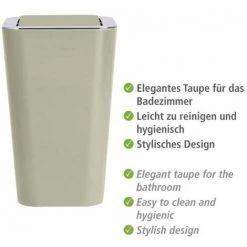 WENKO Poubelle Salle De Bain, Poubelle à Couvercle Basculant, Candy, Plastique, 6L, 18x28,5x18 Cm, Taupe - Gris - Taupe 9 WENKO Poubelle Salle De Bain, Poubelle à Couvercle Basculant, Candy, Plastique, 6L, 18x28,5x18 Cm, Taupe - Gris - Taupe -WENKO Soldes 6579157 3