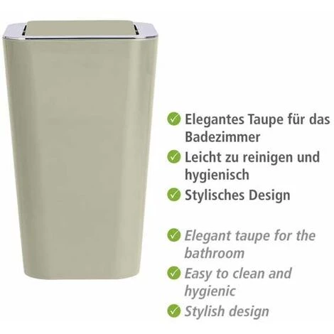 WENKO Poubelle Salle De Bain, Poubelle à Couvercle Basculant, Candy, Plastique, 6L, 18x28,5x18 Cm, Taupe - Gris - Taupe 5 WENKO Poubelle Salle De Bain, Poubelle à Couvercle Basculant, Candy, Plastique, 6L, 18x28,5x18 Cm, Taupe - Gris - Taupe – Image 3