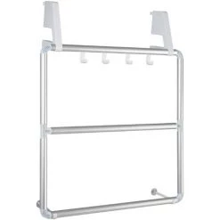 WENKO Porte Serviettes à Suspendre Pour Cabine De Douche Compact, Porte Serviette Pour Porte, Aluminium, 62,5x78x14,5 Cm, Brillant