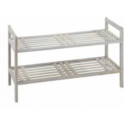 WENKO Étagère à Chaussures Bois, Norway Rangement Chaussures Bois à 2 Niveaux, Bois Naturel, 69x40,5x27 Cm, Blanc