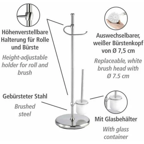 WENKO Serviteur WC 2en1 Adiamo, Brosse WC Et Dérouleur Papier Toilette, Acier - Verre, 28x88x28 Cm, Mat - Mat 4 WENKO Serviteur WC 2en1 Adiamo, Brosse WC Et Dérouleur Papier Toilette, Acier - Verre, 28x88x28 Cm, Mat - Mat – Image 2