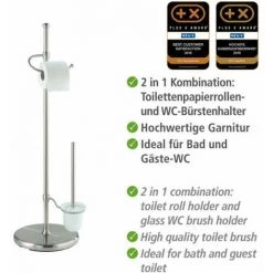 WENKO Serviteur WC 2en1 Adiamo, Brosse WC Et Dérouleur Papier Toilette, Acier - Verre, 28x88x28 Cm, Mat - Mat 9 WENKO Serviteur WC 2en1 Adiamo, Brosse WC Et Dérouleur Papier Toilette, Acier - Verre, 28x88x28 Cm, Mat - Mat -WENKO Soldes 6579193 3