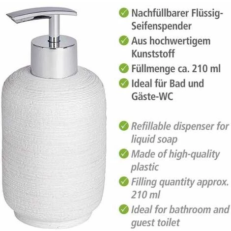 WENKO Distributeur De Savon Liquide, Goa Neo, Capacité 300ml, Polyrésine, Ø 7,5x16 Cm, Blanc - Blanc 4 WENKO Distributeur De Savon Liquide, Goa Neo, Capacité 300ml, Polyrésine, Ø 7,5x16 Cm, Blanc - Blanc – Image 2