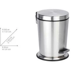 WENKO Petite Poubelle Salle De Bain, Poubelle Avec Mécanisme à Pédale Et Frein De Chute "easy Close", Capacité 5L, Acier Inox, 20x29,5x26,5 Cm, Mat - Satiné -WENKO Soldes 6579212 3