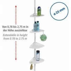 WENKO Etagère De Salle De Bain Télescopique Compact, 4 Paniers De Douche, Solution Sans Perçage, Fixation Par Torsion Et Réglable En Hauteur, Aluminium - Plastique, 26x78-275x19,5 Cm, Blanc -WENKO Soldes 6579230 3