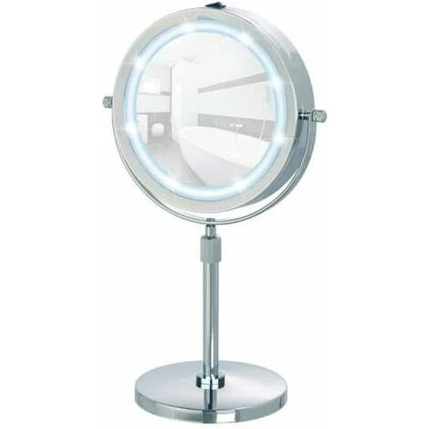 WENKO Miroir Grossissant X5 Lumi, Miroir Maquillage LED, Hauteur Réglable Sur Pied, Ø 13 Cm, Acier, 21x38-49x13,5 Cm, Chromé - Chromé 3 WENKO Miroir Grossissant X5 Lumi, Miroir Maquillage LED, Hauteur Réglable Sur Pied, Ø 13 Cm, Acier, 21x38-49x13,5 Cm, Chromé - Chromé