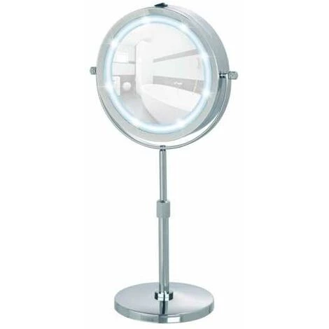 WENKO Miroir Grossissant X5 Lumi, Miroir Maquillage LED, Hauteur Réglable Sur Pied, Ø 13 Cm, Acier, 21x38-49x13,5 Cm, Chromé - Chromé 4 WENKO Miroir Grossissant X5 Lumi, Miroir Maquillage LED, Hauteur Réglable Sur Pied, Ø 13 Cm, Acier, 21x38-49x13,5 Cm, Chromé - Chromé – Image 2
