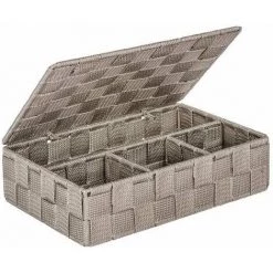 WENKO Organiseur Salle De Bain 4 Compartiments Adria, Petit Panier Rangement Salle De Bain Avec Couvercle, Polypropylène, 26x17x7.5 Cm, Taupe - Gris - Taupe