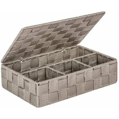 WENKO Organiseur Salle De Bain 4 Compartiments Adria, Petit Panier Rangement Salle De Bain Avec Couvercle, Polypropylène, 26x17x7.5 Cm, Taupe - Gris - Taupe 3 WENKO Organiseur Salle De Bain 4 Compartiments Adria, Petit Panier Rangement Salle De Bain Avec Couvercle, Polypropylène, 26x17x7.5 Cm, Taupe - Gris - Taupe