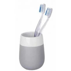 WENKO Gobelet Salle De Bain, Porte Brosse à Dent Malta, Céramique, Ø 8x10,8 Cm, Gris/blanc - Gris -WENKO Soldes 6579246 2