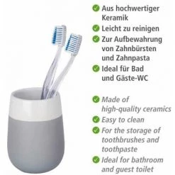 WENKO Gobelet Salle De Bain, Porte Brosse à Dent Malta, Céramique, Ø 8x10,8 Cm, Gris/blanc - Gris -WENKO Soldes 6579246 3