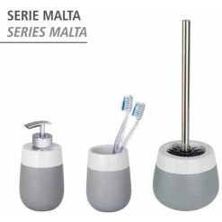 WENKO Gobelet Salle De Bain, Porte Brosse à Dent Malta, Céramique, Ø 8x10,8 Cm, Gris/blanc - Gris -WENKO Soldes 6579246 5