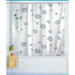 WENKO Rideau De Douche Original Escargot, Rideau De Douche 180x200 Cm, Lavable En Machine Et Waterproof, 12 Anneaux Rideau De Douche En Plastique Blanc Inclus, Polyester, 180x200 Cm, Gris - Blanc - Blanc -WENKO Soldes 6579250 2