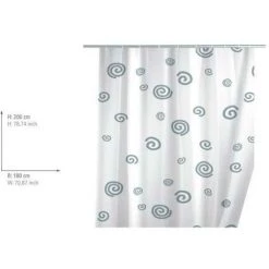 WENKO Rideau De Douche Original Escargot, Rideau De Douche 180x200 Cm, Lavable En Machine Et Waterproof, 12 Anneaux Rideau De Douche En Plastique Blanc Inclus, Polyester, 180x200 Cm, Gris - Blanc - Blanc -WENKO Soldes 6579250 4