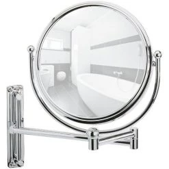 WENKO Miroir Grossissant X5 Deluxe, Miroir Maquillage Mural, Hauteur Réglable, Ø 19 Cm, Acier, 23x28,5x33 Cm, Chromé - Chromé