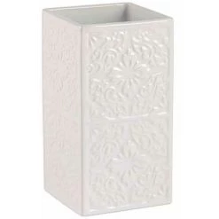 WENKO Gobelet Salle De Bain, Porte Brosse à Dent Cordoba, Céramique à Relief, 6,5x12x6,5 Cm, Blanc - Blanc
