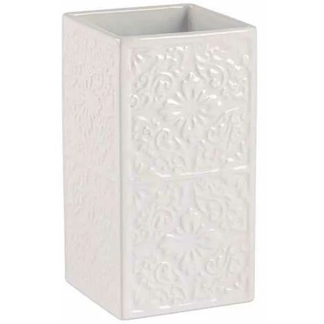 WENKO Gobelet Salle De Bain, Porte Brosse à Dent Cordoba, Céramique à Relief, 6,5x12x6,5 Cm, Blanc - Blanc 3 WENKO Gobelet Salle De Bain, Porte Brosse à Dent Cordoba, Céramique à Relief, 6,5x12x6,5 Cm, Blanc - Blanc