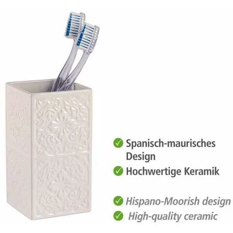WENKO Gobelet Salle De Bain, Porte Brosse à Dent Cordoba, Céramique à Relief, 6,5x12x6,5 Cm, Blanc - Blanc 4 WENKO Gobelet Salle De Bain, Porte Brosse à Dent Cordoba, Céramique à Relief, 6,5x12x6,5 Cm, Blanc - Blanc – Image 2