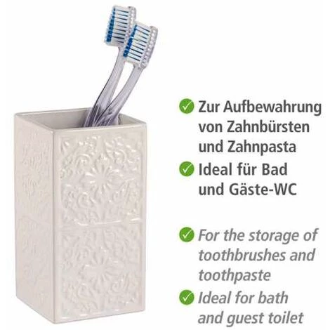 WENKO Gobelet Salle De Bain, Porte Brosse à Dent Cordoba, Céramique à Relief, 6,5x12x6,5 Cm, Blanc - Blanc 5 WENKO Gobelet Salle De Bain, Porte Brosse à Dent Cordoba, Céramique à Relief, 6,5x12x6,5 Cm, Blanc - Blanc – Image 3