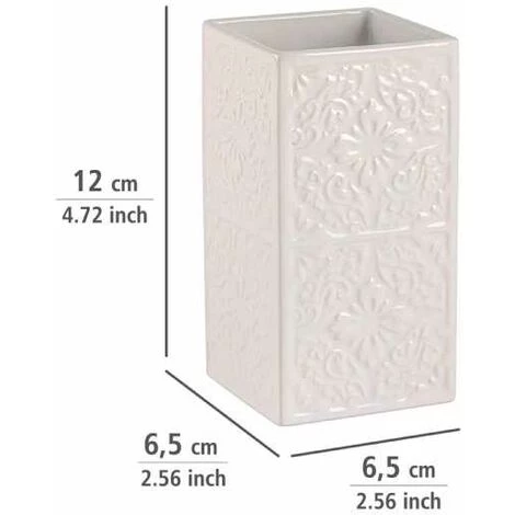 WENKO Gobelet Salle De Bain, Porte Brosse à Dent Cordoba, Céramique à Relief, 6,5x12x6,5 Cm, Blanc - Blanc 6 WENKO Gobelet Salle De Bain, Porte Brosse à Dent Cordoba, Céramique à Relief, 6,5x12x6,5 Cm, Blanc - Blanc – Image 4