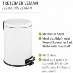 WENKO Poubelle Salle De Bain Leman 20L, Poubelle à Pédale Avec Frein De Chute Easy Close, Acier Inox, 30,5x44x37,5 Cm, Blanc - Blanc 9 WENKO Poubelle Salle De Bain Leman 20L, Poubelle à Pédale Avec Frein De Chute Easy Close, Acier Inox, 30,5x44x37,5 Cm, Blanc - Blanc -WENKO Soldes 6579260 3
