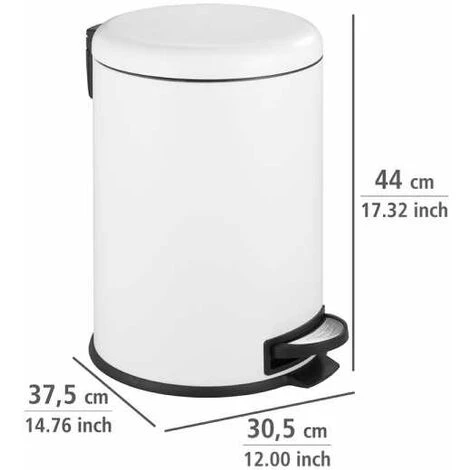 WENKO Poubelle Salle De Bain Leman 20L, Poubelle à Pédale Avec Frein De Chute Easy Close, Acier Inox, 30,5x44x37,5 Cm, Blanc - Blanc 6 WENKO Poubelle Salle De Bain Leman 20L, Poubelle à Pédale Avec Frein De Chute Easy Close, Acier Inox, 30,5x44x37,5 Cm, Blanc - Blanc – Image 4