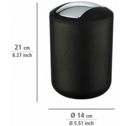WENKO Poubelle Salle De Bain, Mini Poubelle Salle De Bain, Couvercle Basculant, Brasil S, Capacité 2L, Plastique PET Incassable, ø14x21 Cm, Noir - Noir -WENKO Soldes 6579266 3