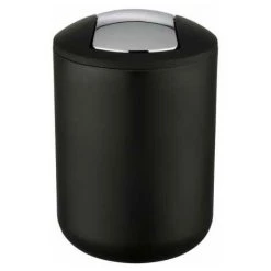WENKO Poubelle Salle De Bain, Mini Poubelle Salle De Bain, Couvercle Basculant, Brasil S, Capacité 2L, Plastique PET Incassable, ø14x21 Cm, Noir - Noir -WENKO Soldes 6579266 5