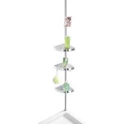 WENKO Étagère D'angle De Douche Télescopique Premium, 3 Paniers De Douche Fixation Sans Perçage, Fixation Par Torsion Et Réglable En Hauteur, Aluminium - Plastique, 27,5x70-260x20 Cm, Brillant