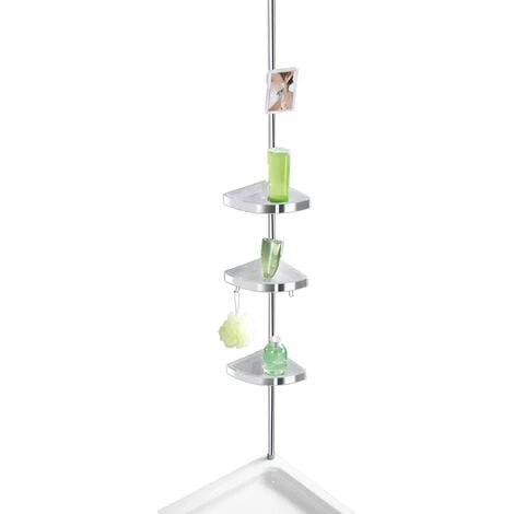 WENKO Étagère D'angle De Douche Télescopique Premium, 3 Paniers De Douche Fixation Sans Perçage, Fixation Par Torsion Et Réglable En Hauteur, Aluminium - Plastique, 27,5x70-260x20 Cm, Brillant 3 WENKO Étagère D'angle De Douche Télescopique Premium, 3 Paniers De Douche Fixation Sans Perçage, Fixation Par Torsion Et Réglable En Hauteur, Aluminium - Plastique, 27,5x70-260x20 Cm, Brillant